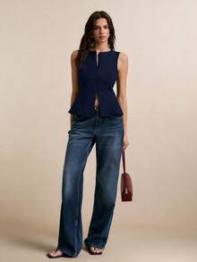 Poéselle Women's Solid Color Casual Elegant Versatile Commuting Office Blazer Navy Blue Summer - Navy Blue - View 6