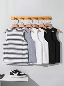 SHEIN 6pcs/Set Kids Tween Boys' Casual Street Versatile Crew Neck Undershirt Camisole,Suitable For Commuting,School,Daily Wear,Sports,Spring/Summer - Multicolor - View 9