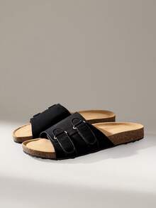 Solecia Women's Spring/Summer Fashion Comfortable Deep Black Flat Beach Sandals - Dark Black - View 2