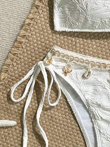 Swim Mod Women's Summer Beach Vacation Textured Starfish Trim Bandeau Bikini Set - White - View 5