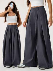 SHEIN Tall Women's Summer Vintage Casual Hippie Street Oversized Army Green Pants, Tall Women - Dark Grey - View 1
