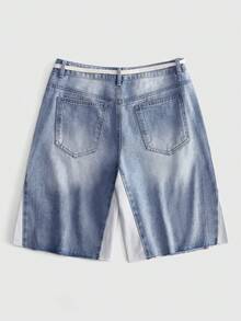 ROMWE MEN Shorts vaqueros holgados para hombre con parches de strass brillantes y contraste de color - Lavado ligero - Ver 4