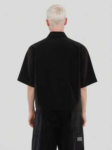 FORM&CHAOS Men's Summer Black Embroidered Textured Super Loose Top - Black - View 2
