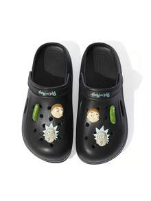Rick and Morty X SHEIN Dép đi trong vườn phong cách và dễ thương, thoáng khí và nhanh khô, mềm mại và thoải mái, thiết kế lỗ, phù hợp cho nhiều dịp như trong nhà, phòng tắm, sân chơi, hồ bơi, bãi biển, v.v. Phù hợp cho tất cả các mùa. - Đen và trắng - Xem 5