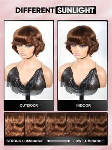 Wig Potongan Pixie Rambut Manusia Pendek Wig Pixie dengan Poni untuk Wanita Wig Pendek Alami Tanpa Lem Wig Pixie Lurus Berlapis Tanpa Renda Depan - Cokelat Wig Murah dari Telinga ke Telinga Ramah untuk Pemula - S4 - View 8