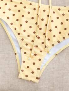 Swim Vcay 女款夏季海灘度假新款可愛平口式荷葉邊甜美小碎花精緻珍珠吊墜抽繩綁帶比基尼套裝 - 彩色 - 查看 5