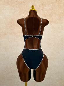 Swim Vcay Fashionable Resort Viral Leopard Print Drawstring One-Piece Swimsuit, Hot Selling For Spring/Summer - Black - View 4