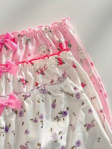 PetitDoll 3pcs Plus Size Women's Sweet Floral Frill Trim Back Waist Cute Bow Design Series Hipster Panties - Multicolor - View 3