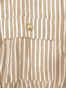 GlowEve CURVE Plus Size Women's New French Elegant Traditional Minimalist Commuter Casual Vacation Lapel Summer Solid Color V-Neck Front Slit Waist Cinched Shirt - Multicolor - View 9