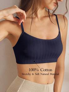 Ocili Women's Comfortable Cotton Rib Knit Bra - Navy Blue - View 7