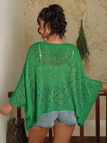 Travachic Plus Size Fashionable Solid Color Hollow Out Batwing Sleeve Sweater Autumn Winter Clothes For Women Fall - Green - View 2