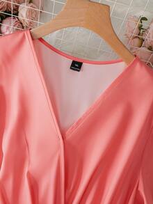 SHEIN LUNE SHEINLUNE 大码女式彩虹褶皱V领灯笼袖系腰连衣裙 毕业礼服 婚礼宾客礼服 女士度假装 女士沙滩装 节日连衣裙 生日礼服 女士骄傲日礼服 - 彩色 - 查看 3