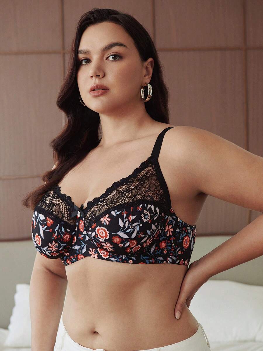 Slumbrini Plus Size Women Fashionable Underwire Bra, Lift - Black - View 1