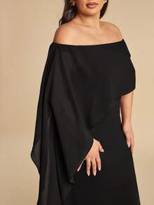 SHEIN BAE Plus Size Women's Black Off-Shoulder Ribbon Long Dress Evening Formal Summer Elegant - Black - View 9