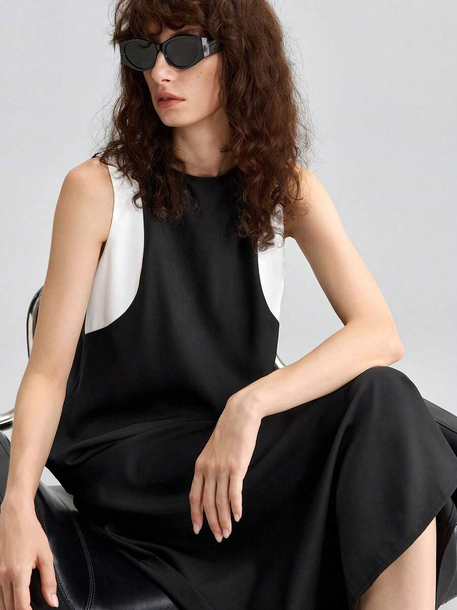 Ontre 2026SS Nuevo Estilo de Vacaciones Conjunto 2 en 1 para Mujer Colorblock Negro Profundo & Blanco Minimalista Elegante Urbano Moderno Versátil Ropa de Desplazamiento para Profesora Salida Vestido Largo Casual de Playa para Vacaciones de Verano Invitada de Boda Fiesta Reunión Vestido Elegante Línea A Diseño de Moda Fiesta de Té Cita Romántica Tela Cómoda Ajuste Holgado Best Seller - Negro - Ver 1
