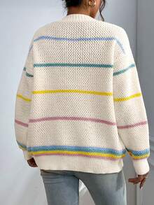 SHEIN Áo khoác cardigan trễ vai họa tiết sọc nhiều màu, áo dài tay - Nhiều màu - Xem 2