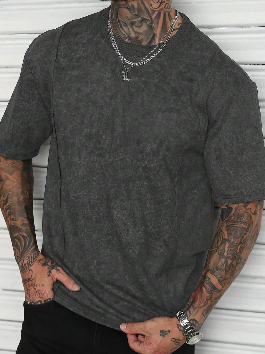SLATEMANN Kaos Pria Lengan Pendek Longgar Kasual Motif Kepingan Salju - Grey - View 1