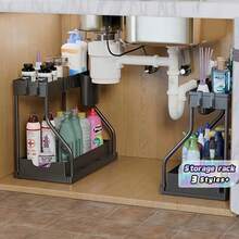 1pc/2pcs 2 Tier Black/WhiteUnder Sink Storage Organizer Sliding Drawer Multi-Purpose Rack Cabinet Under Sink Storage Rack Bathroom Kitchen Organizer. - Multicolor - View 1