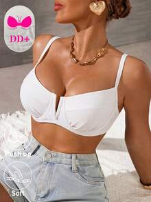 Swim DD+ DD+ 女款純色細肩帶可調節肩帶後扣式前V領吊帶上衣 - 白色 - 查看 7