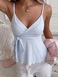 Top de verano para mujer, estilo casual minimalista versátil para uso diario, fiesta, aeropuerto, con estampado de rayas azules y blancas, apto para uso al aire libre - Rojo - Ver 9