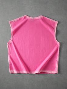 ROMWE MEN Men's Hand-Painted Spray Edge Loose Fit Tank Top - Hot Pink - View 4