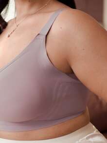 Slumbrini Plus Size Soft Support Wireless Bra, Seamless Lace Patchwork Bra, Backless Lift And Enhance Bust - Khaki - View 6