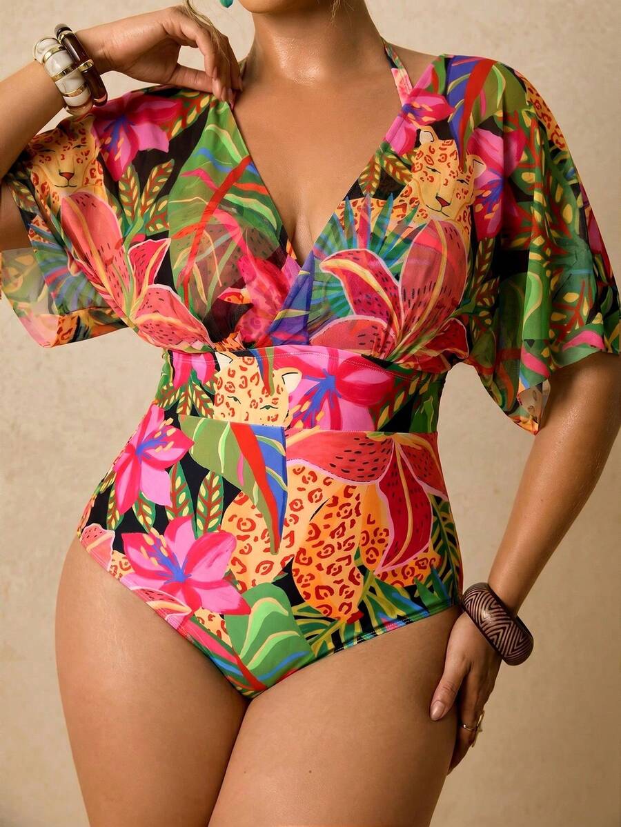 Travachic Plus Size Women Floral Print 2 In 1 Swimsuit Bathing Suits For Women Beach Outfit For Woman - Multicolor - View 1