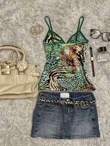 IslaSuriya Women's Zebra & Leopard Print Casual Camisole - Green - View 2
