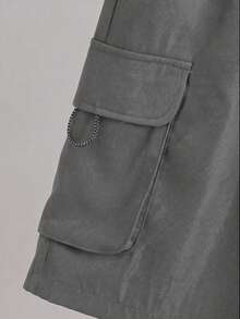 SHEIN Teen Boy Solid Color Elastic Waist Summer Casual Wide Leg Cargo Shorts - Grey - View 8