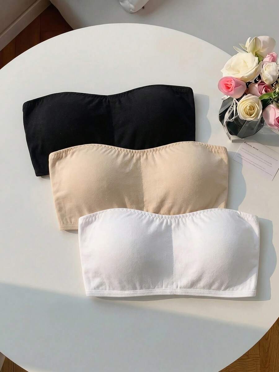 SHEIN 青少年女孩簡約舒適加厚柔軟親膚平口內衣 3件組 2黑1白 買1送2 - 彩色 - 查看 1