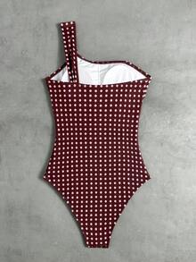 Swim Vcay 2026新款女款夏季海灘度假高端優雅黑白波點印花不對稱肩寬肩帶不對稱金屬裝飾露背性感一件式泳衣 - 粉色 - 查看 7