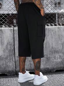 SLATEMANN Men's Casual Versatile Solid Color Cargo 7/10 Length Pants - Black - View 2