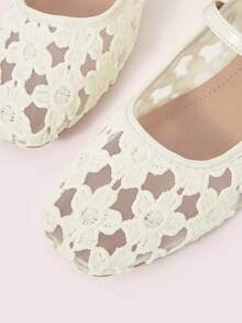 CUCCOO DOLLMOD Women's Shoes, Apricot Flower Mesh Square Toe Flats, Embroidered Retro Mary Jane Mesh Shoes - Apricot 1 - View 4