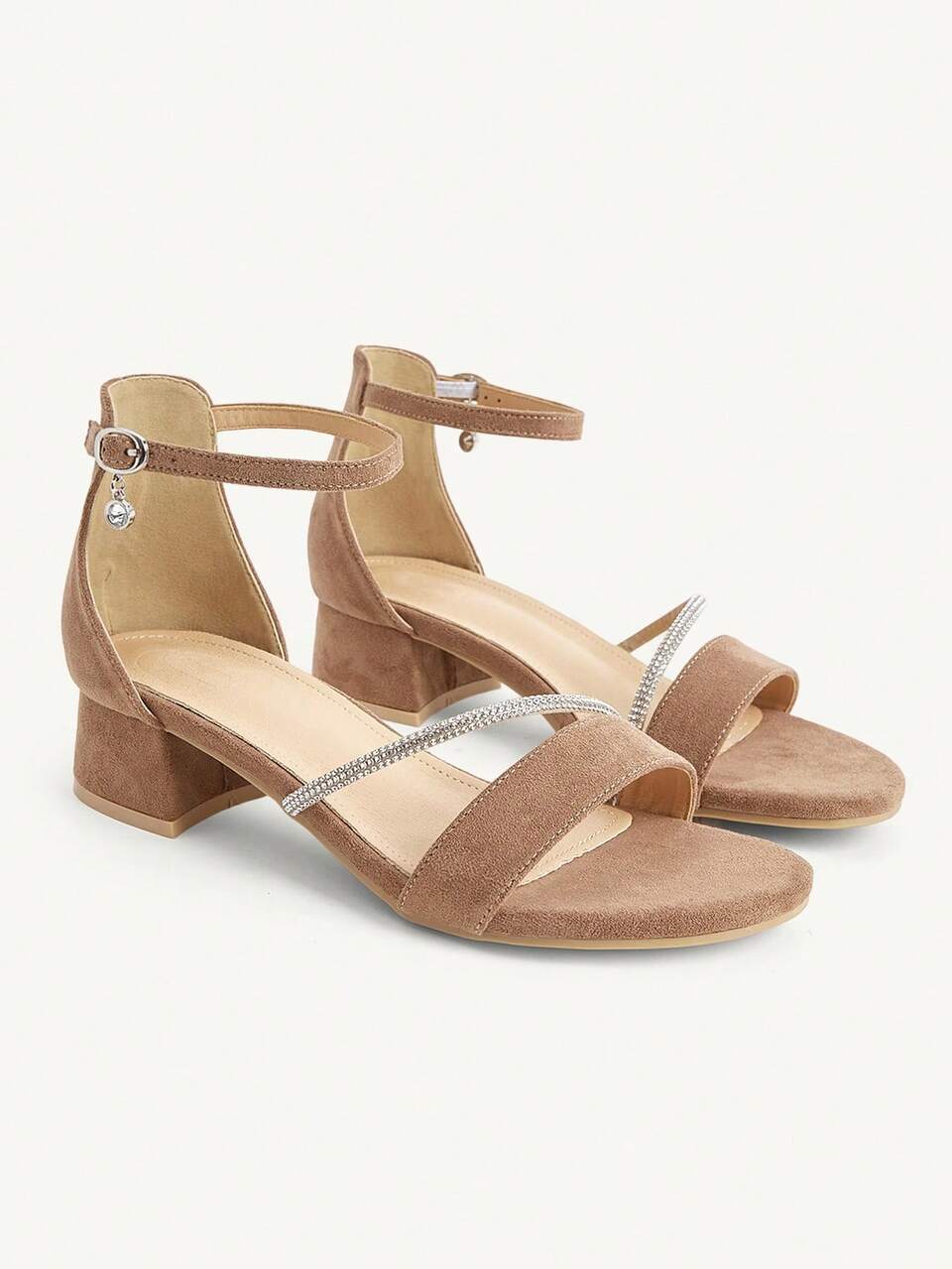 CUCCOO CHICEST Women's Fashion High Heel Sandals, Rhinestone Buckle Heel Suede Global Four Seasons Commuter Elegant Basics Festival Office Outdoor Daily Wear
