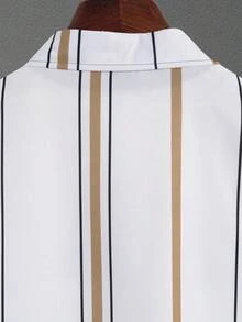 Manfinity Homme Bộ 2 áo sơ mi sọc tay ngắn cài khuy đơn và quần short cho nam mùa hè, trang phục ấm áp - Màu Khaki - Xem 3
