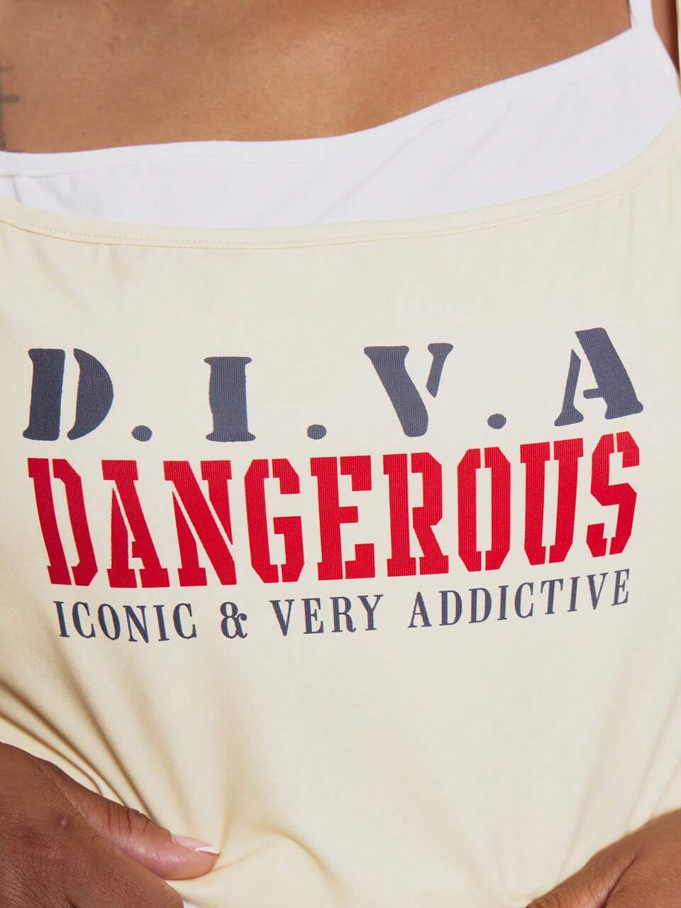 Curve Yellow Double Layered Slogan Graphic Printed Fitted Tank Cami Top