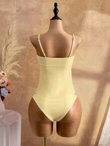 Mistrie New Yellow Bow Tie Bandeau Two Pieces Bikini Set, Sexy Cute Beach Vacation Swimsuit Summer - Multicolor - View 2
