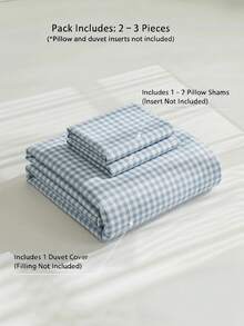 Veyra Day 3pcs 100% Polyester Vintage Plaid Printed Duvet Cover Set, 2 Pillowcases + 1 Duvet Cover Combo (No Fitted Sheet/Flat Sheet Included) - Blue - View 4