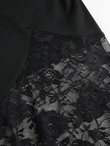 Sweetra 極簡性感復古浪漫幻想迷人優雅音樂會購物約會生日派對晚餐輕便場合修身美人魚長洋裝上身抓皺設計下身拼接玫瑰蕾絲透視美人魚裙襬黑色春夏秋季女裝 - 黑色 - 查看 7