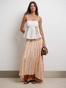 Nöista High-Waisted, A-Line Striped Maxi Skirt Features A Lightweight Fabric And Bright, Gentle Colors In Bohemian Style. Layered Design Adds Depth - Multicolor - View 6