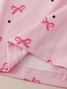 5pcs/Set Girls' Bowknot & Heart All-Over Print Solid Color Leggings, Comfortable Fitted Short Design, Suitable For Spring/Summer - Multicolor - View 5