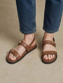 Solecia Women's New Flat Sandals, Slip-On Sandals, Slippers With Back Strap, Comfortable And Casual. Summer - Brown - View 9