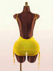 Vestido mini básico, romántico y semi-transparente, cómodo y ajustado para mujeres, 2026 nuevo - Amarillo - Ver 6