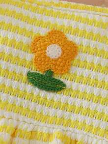 SHEIN Baby Girl Floral Embroidered Yellow Strap Romper Party Summer Cute - Yellow - View 6
