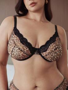 Slumbrini 1 Set Women's Solid Color Leopard Lace Underwire Bra & Panty Set - Multicolor - View 8