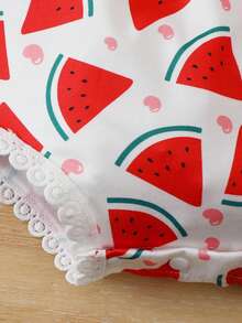 SHEIN Baby Girl Pattern Print Short Sleeve Bodysuit - Red - View 4