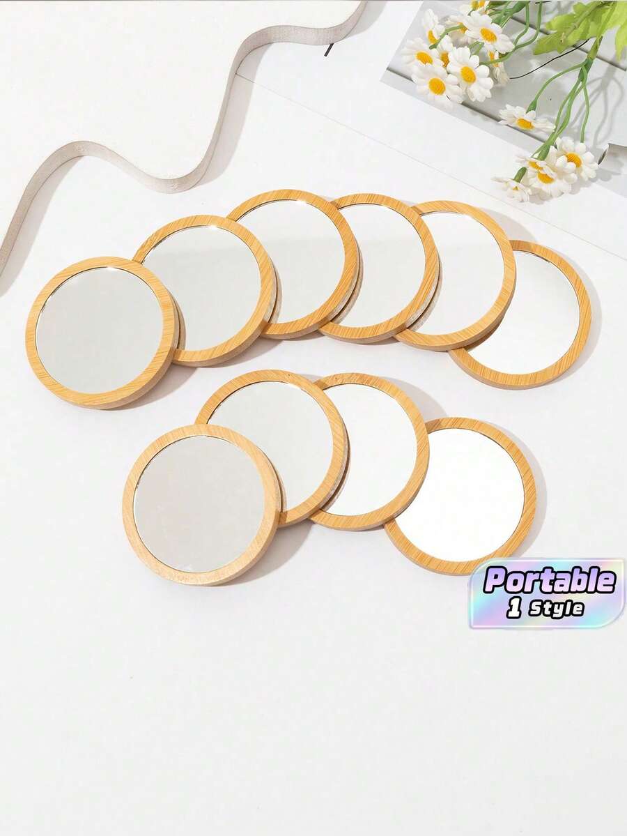 1 PC / 5 PCS / 10 PCS / 20 PCS / 68 PCS Wooden Small Round Mirror Put A Cute Little Bag Travel Girl Makeup Portable Mirror Mirror - Multicolor - View 1