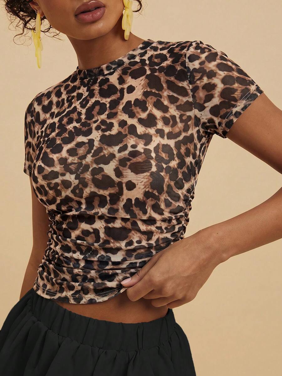 Travachic Women's Summer Fashion Leopard Print Top Club Night Beige Sexy - Multicolor - View 1