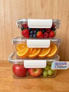 1PC Office Bento Box, Plastic Lunch Box, Suitable For Adults, Refrigerator-Specific Storage And Fresh-Keeping Box, Lid-Sealed Container, Dumpling Box, Vegetable And Food Jar, Suitable For Work And Travel, Christmas Gift - White - View 3