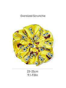 SpongeBob SquarePants | SHEIN 1 Pack Cute Fashion Glossy Satin Soft Plus Size Large Intestine Ring Cartoon Printed Hair Band, Suitable For Home Or Out Use, High Ponytail - Multicolor - View 5